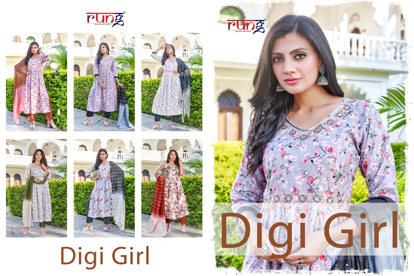 Digi Girl By Rung Rayon Embroidery Kurti With Bottom Dupatta Catalog